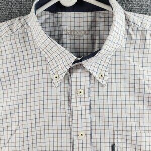 Barbour Blue Brown White Check Button Up Shirt Cotton Pocket Long Sleeve Woven
